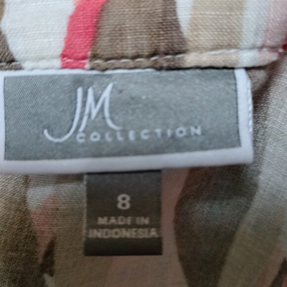 JM Collection Coral,tan and white linen shirt - Picture 5 of 5